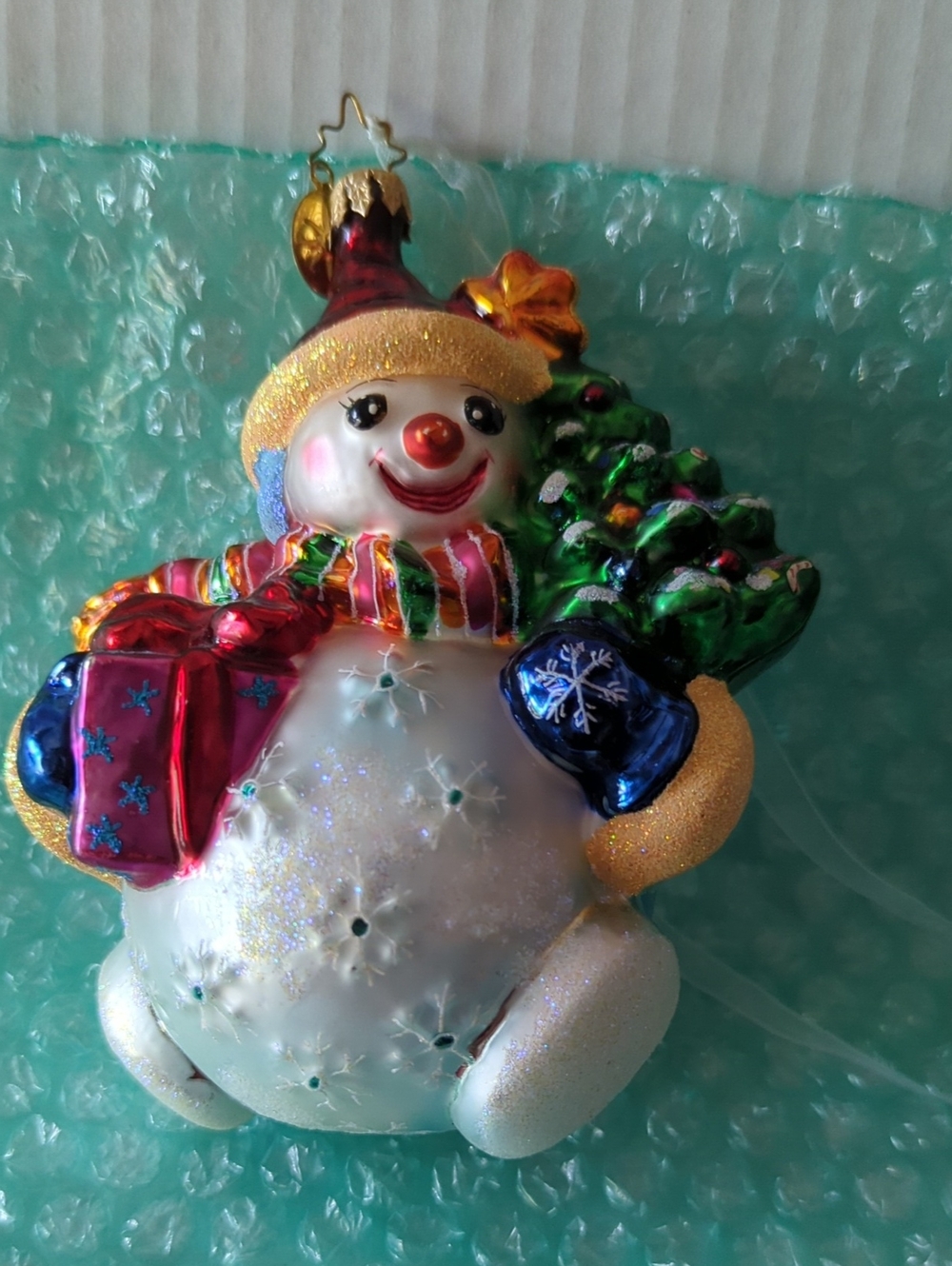 Vintage CHRISTOPHER RADKO Chubby Cheer Gifted Snowman Glass Christmas Ornament